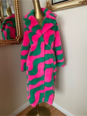 Girlfriend Material Wave Print Faux Fur Coat